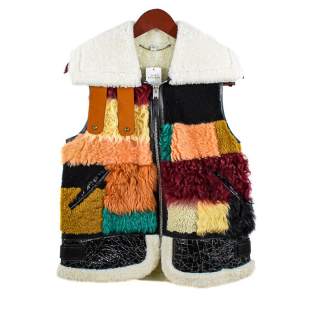 (SALE) COACH Multi Patchwork Shearling Vest NWT